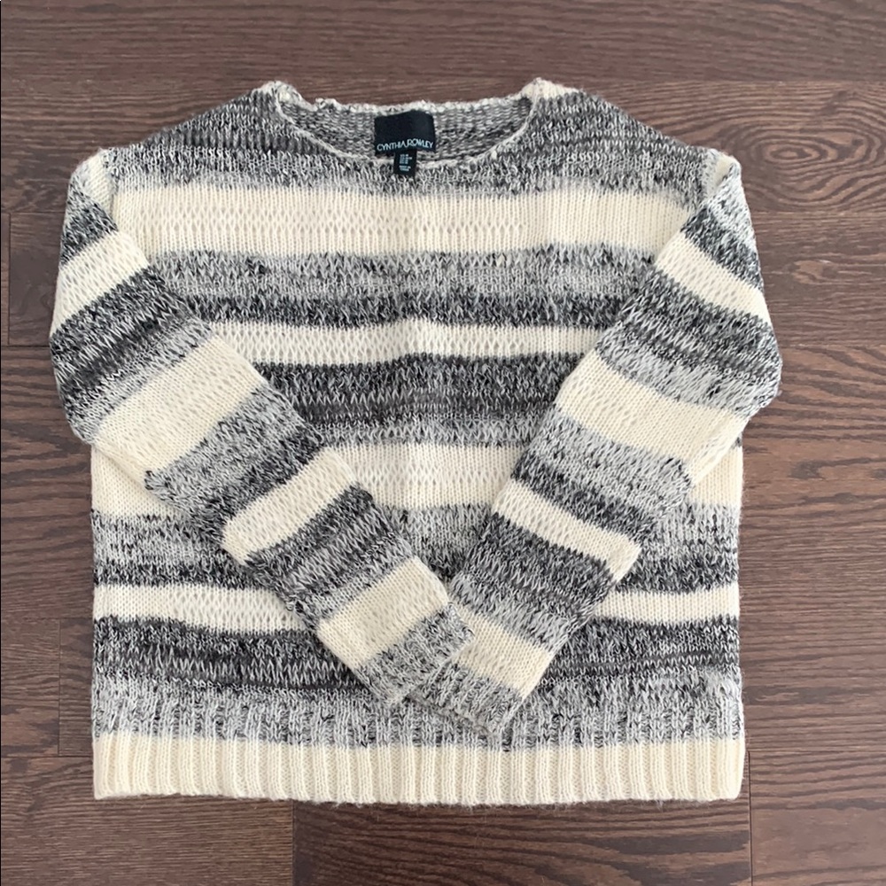3/$25

Cynthia Rowley Black and Cream Striped Sweater